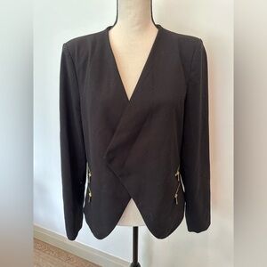 Calvin Klein Vintage Black Blazer Jacket with Gold Zipper Details Pockets  SZ 12